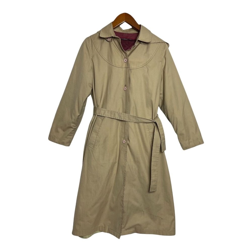 Vintage London Fog Trench Coat Women's 10 Removable Lining & Hood Excellent Tan